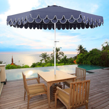 Tracy 9 ft. Classic MidCentury Scalloped Fringe Market Patio Umbrella